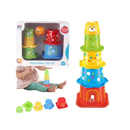 Set Educativo de Vasos Apilables con Animales Juguete Didáctico para Bebés