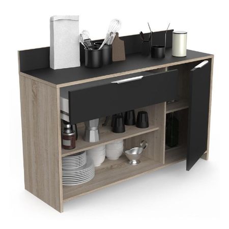 Mueble Auxiliar de Cocina TU MESITA Piscis color Negro/Roble 1 puerta 1 cajón