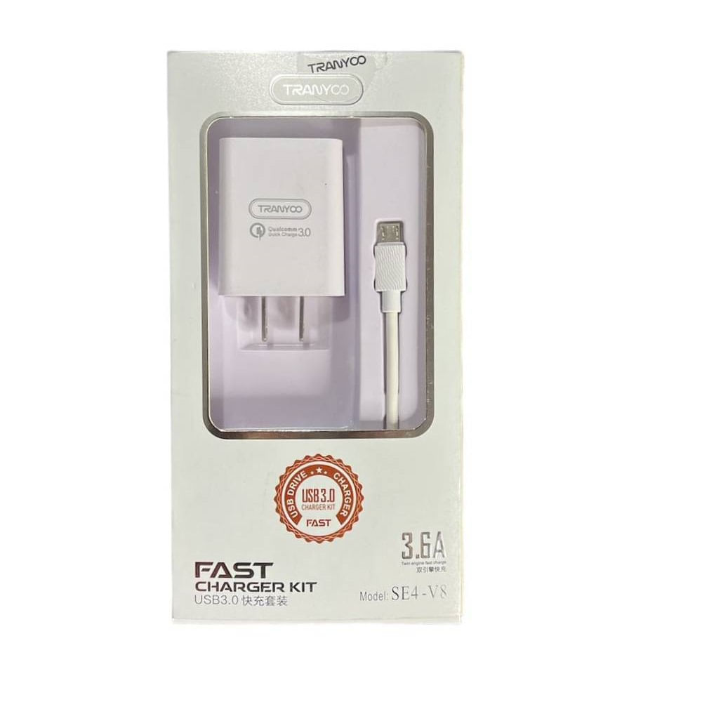 Cargador USB a Tipo C Tranyco 3.6A Rápida Blanco De Alta Calidad y Durabilidad