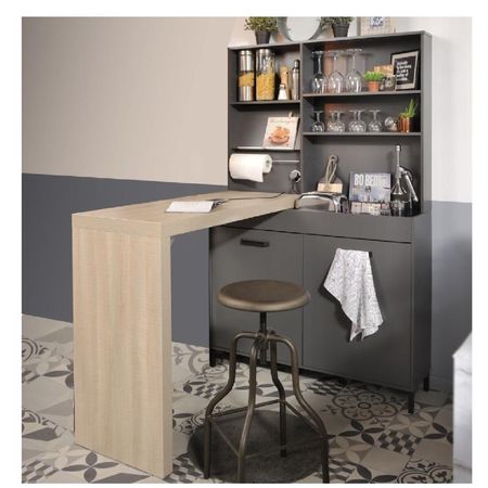 Mueble de Cocina 3x1 Moderno TU MESITA Tauro color Negro/Roble 2 puertas