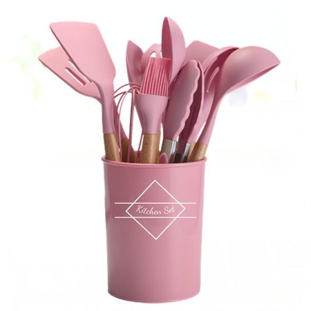 Set de Utensilios para Cocinas de Silicona Multifuncional por 12 pzas Rosado