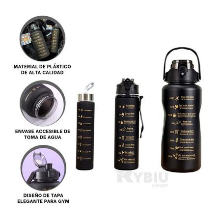 Set de Bidones para Excursiones Tapa Negra Y+Gift Stickers