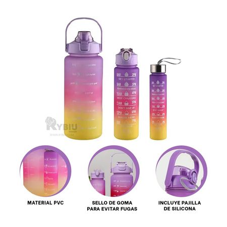 Botella Util Moderna con Tapa Morado Y+Banderitas Adhesivas