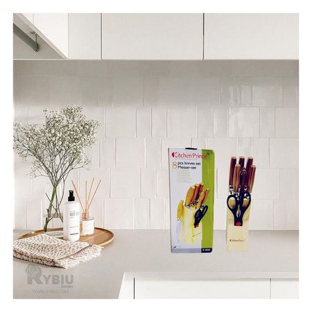 Set de Practicos Cuchillos con Mango Madera Y+Stickers