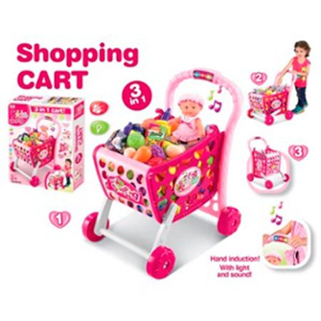 Carrito de Compras 3 en 1 con Muñeca y Alimentos