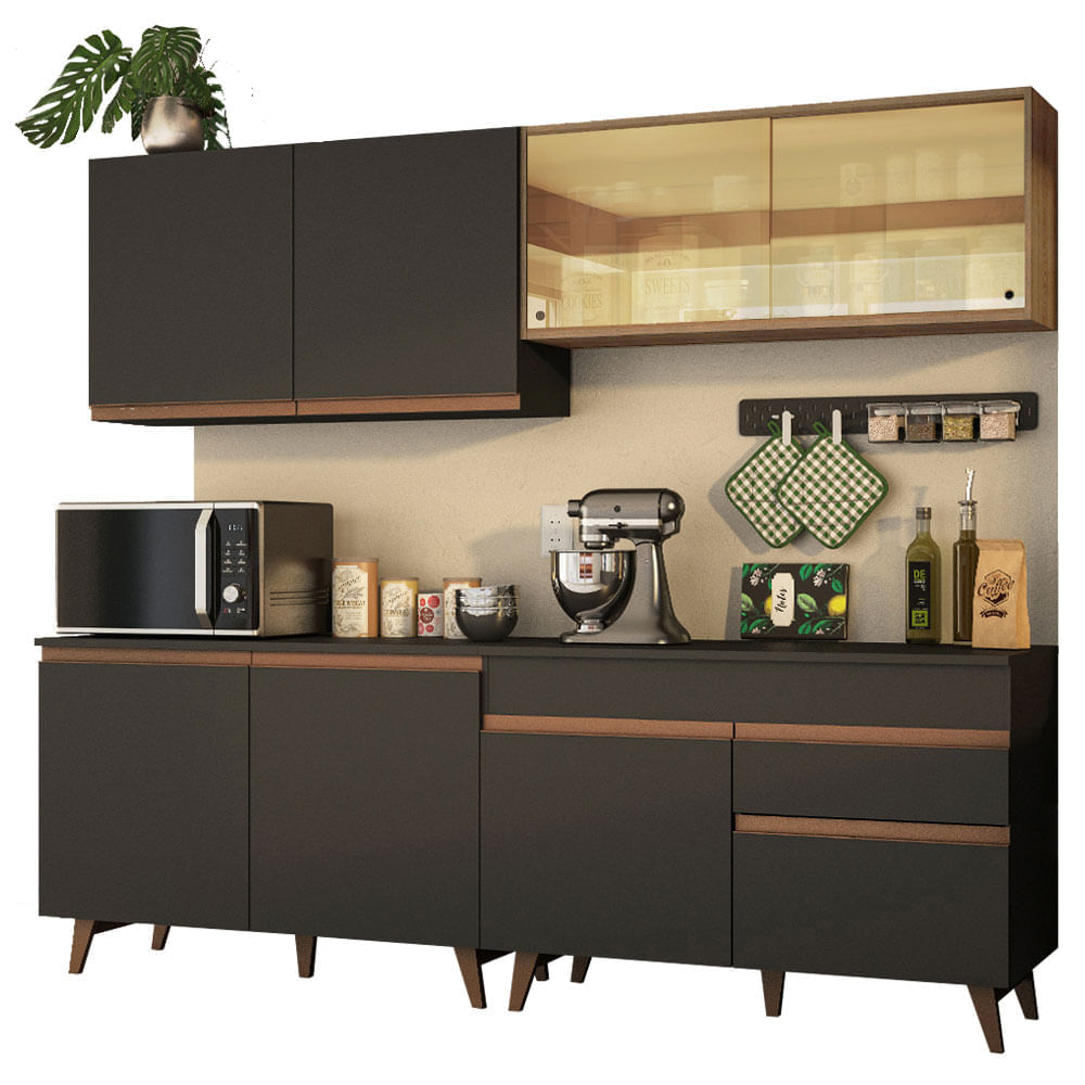 Mueble de Cocina Integral Reims 240 cm Negro/Marrón 01