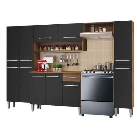 Mueble de Cocina Integral Emilly Hit 261 cm Marrón/Negro 01