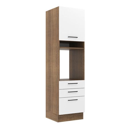 Mueble de Cocina Torre para Hornos 1 Puerta y 3 Cajones Agata 60 cm Marrón/Blanco