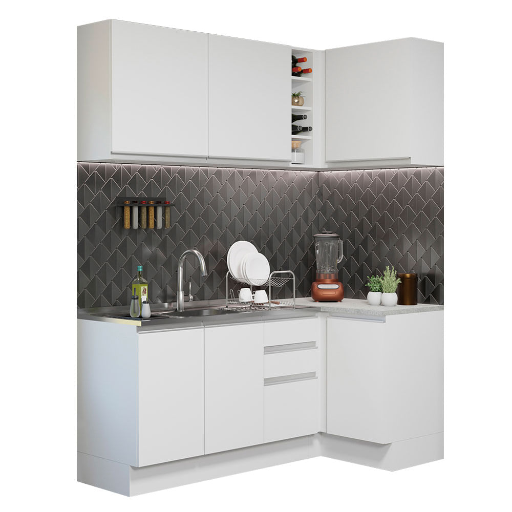 Mueble de Cocina Integral Esquinera Glamy 269 cm Blanco 01