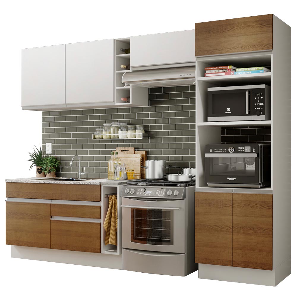 Mueble de Cocina Integral  290 cm Blanco/Marrón/Blanco 10