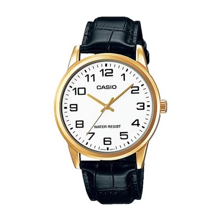 Reloj Análogo Casio MTP-V001GL-7B para Hombre en Acero Dorado en Correa Cuero Negro