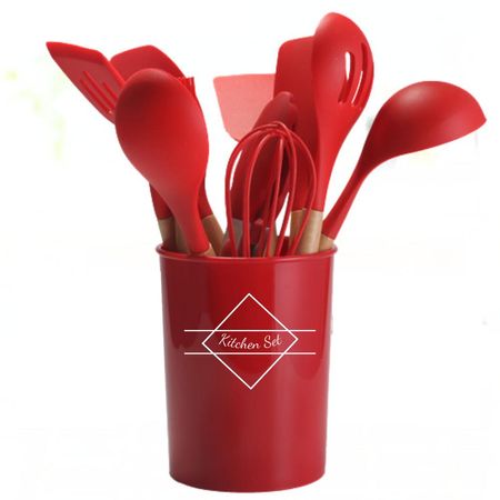 Set de Utensilios para Cocinas de Silicona Multifuncional por 12 pzas Rojo