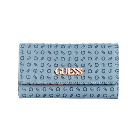 Billetera Guess Original Clutch SG941651 de Piel Sintética Color Celeste y Dorado