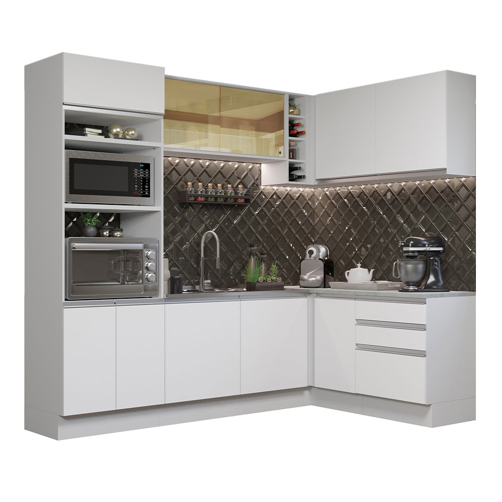 Mueble de Cocina Integral Esquinero Glamy 399 cm Blanco 02