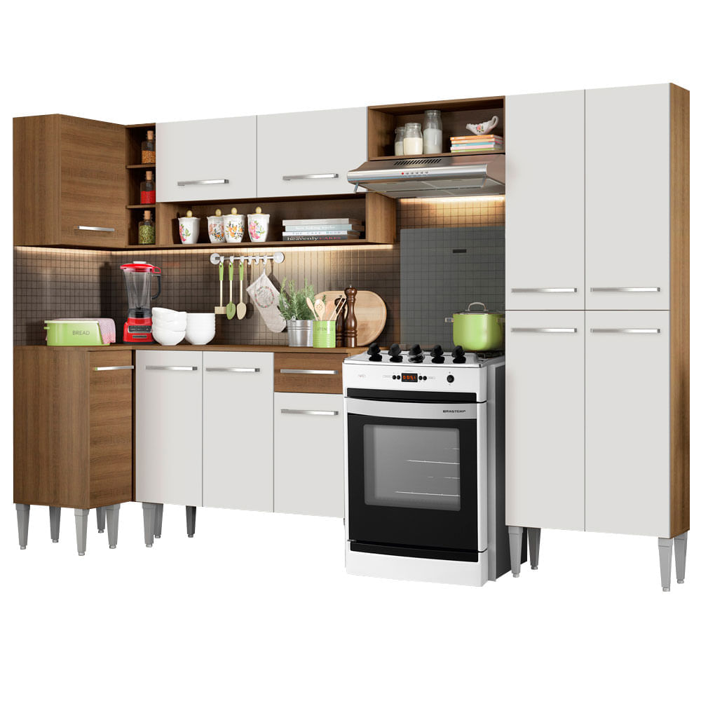 Mueble de Cocina Integral Emilly Sun 353 cm Marrón/Blanco 01