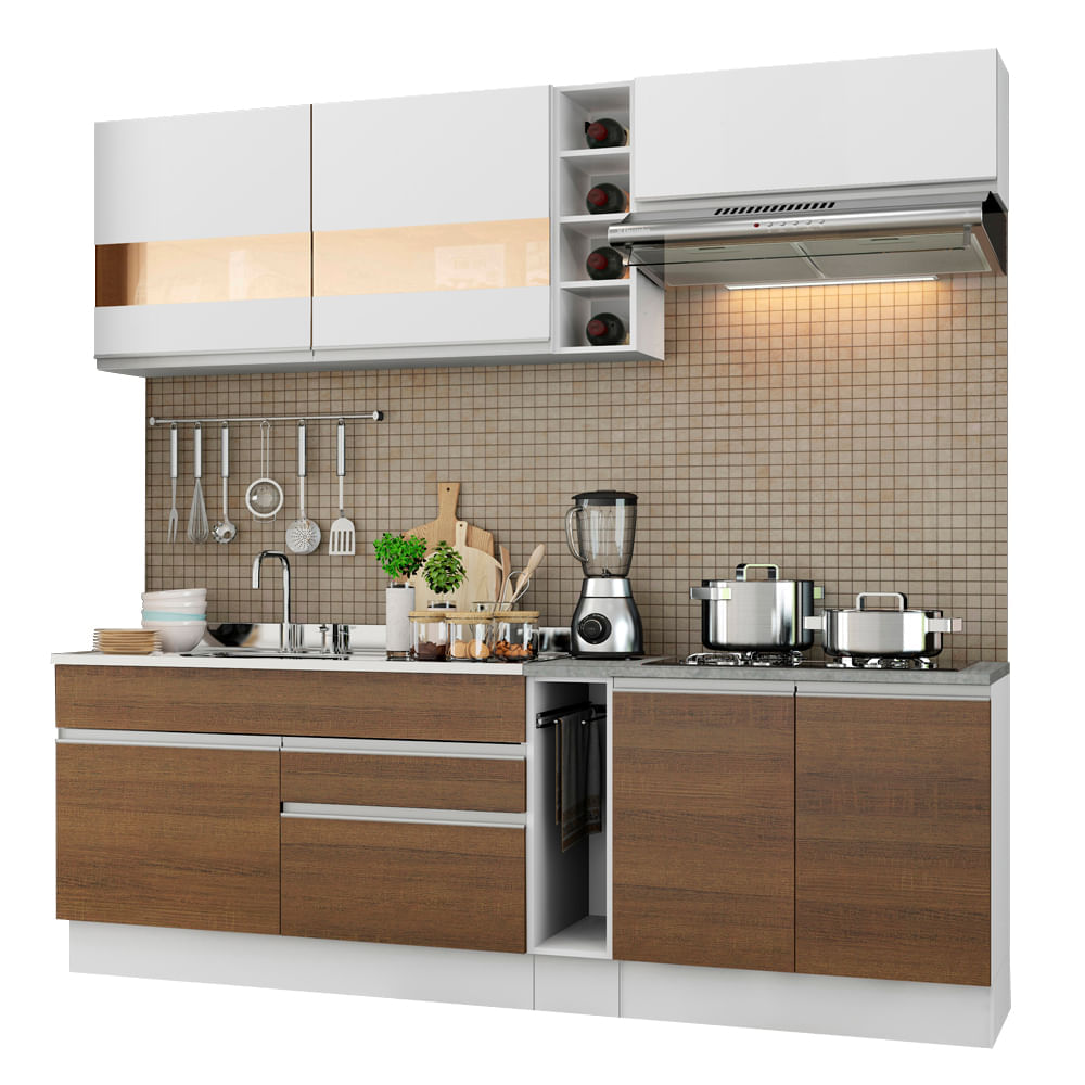 Mueble de Cocina Integral Parma 220 cm Blanco/Marrón/Blanco 02