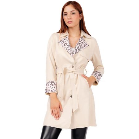 Gabardina Animal Print Mujer Color Crema L