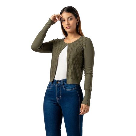 Cárdigan Corto de Cashemira para Mujer Color Verde Militar XS