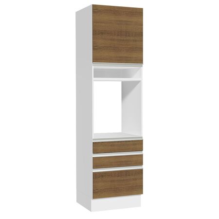 Mueble de Cocina Torre para Hornos 1 Puerta y 3 Cajones Glamy 60 cm Blanco/Marrón