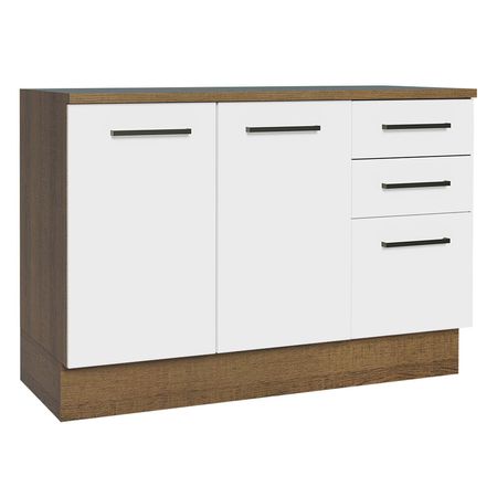 Mueble de Cocina 2 Puertas y 3 Cajones Agata 120 cm con Encimera Marrón/Blanco