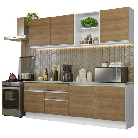 Mueble de Cocina Integral Glamy 240 cm Blanco/Marrón 06