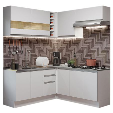 Mueble de Cocina Integral Esquinero Glamy 349 cm Blanco 01