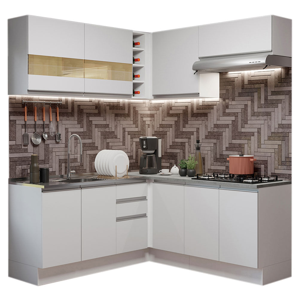 Mueble de Cocina Integral Esquinero Glamy 349 cm Blanco 01