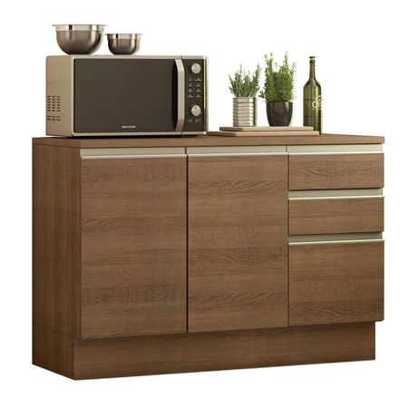 Mueble de Cocina 2 Puertas y 3 Cajones Glamy 120 cm con Encimera Marrón