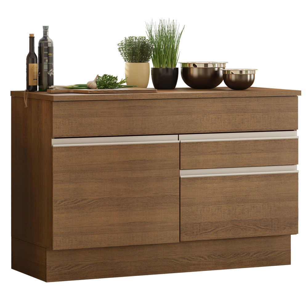 Mueble de Cocina 1 Puerta y 2 Cajones Glamy 120 cm con Encimera Marrón