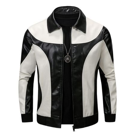 Chaqueta de Cuero de Moto PU para Hombre 906 Blanco L