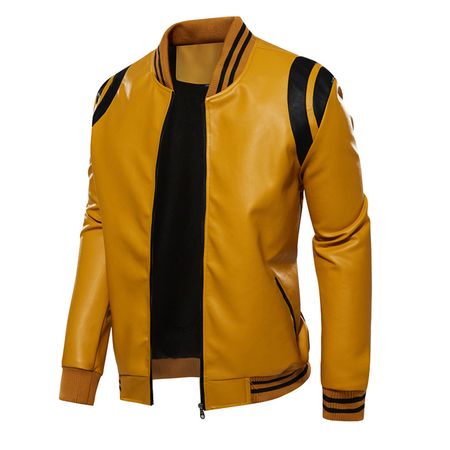 Chaqueta de Cuero Artificial de PU para Hombre 9901 Amarillo 1 3XL