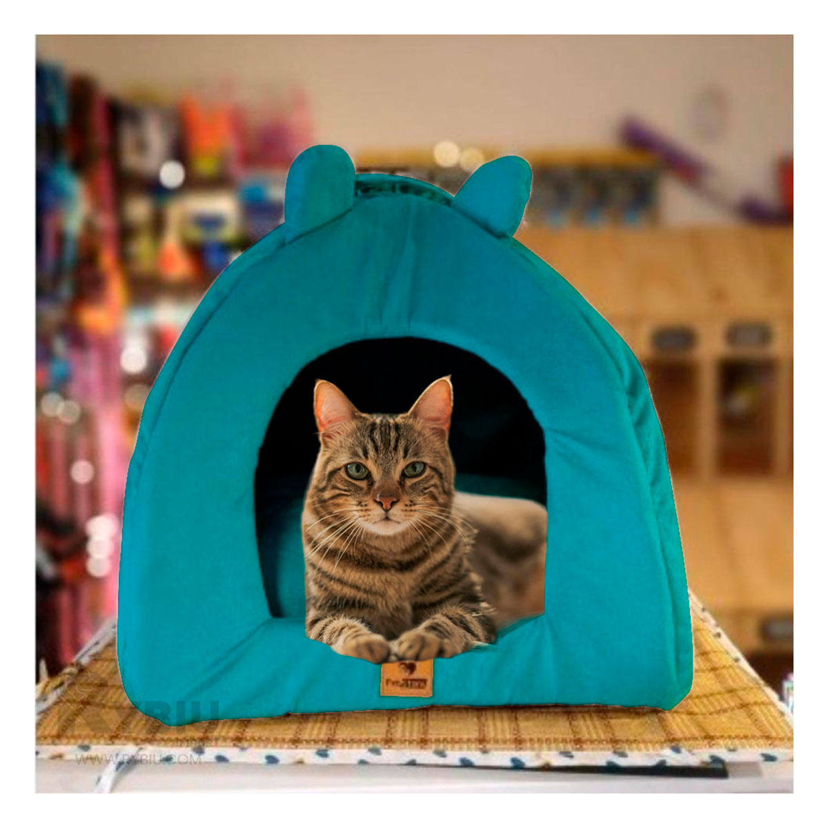 Cama Acolchonada en Forma Iglu Talla M Color Verde Agua