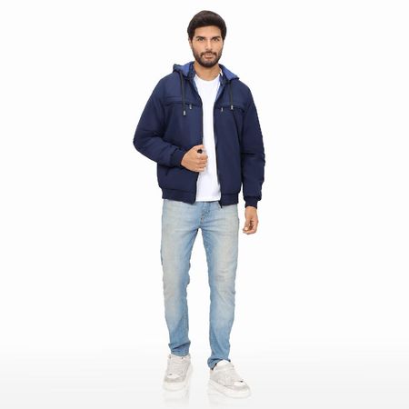 Casaca Hombre Reversible Capucha Desmontable Azul con Azul Marino M