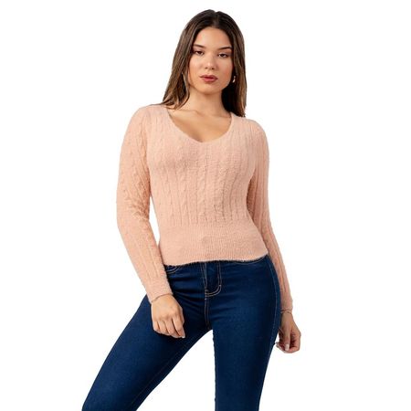 Sweater Angora con Hilos de Brillo Color Palo Rosa M