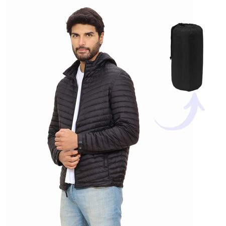 Casaca Impermeable Hombre Capucha Desmontable Color Negro XXL