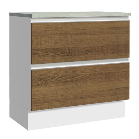Mueble de Cocina 2 Cajones Glamy 80 cm Blanco/Marrón