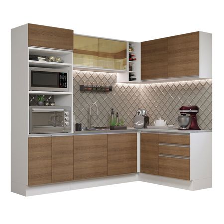 Mueble de Cocina Integral Esquinero Glamy 399 cm Blanco/Marrón 02
