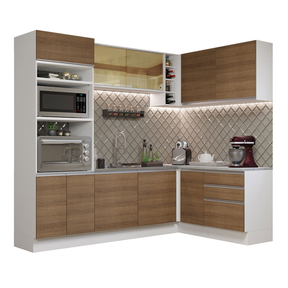 Mueble de Cocina Integral Esquinero Glamy 399 cm Blanco/Marrón 02