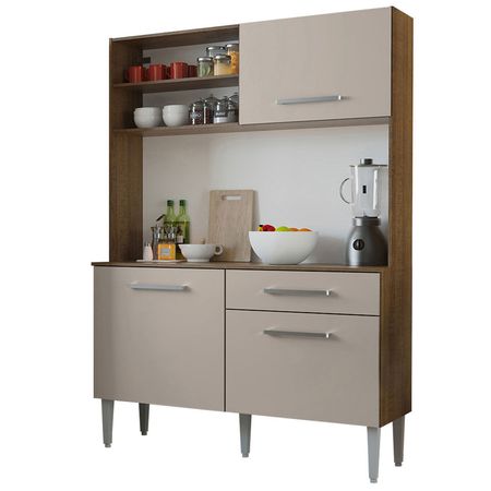 Mueble de Cocina Compacta Life 120 cm Marrón/Crema