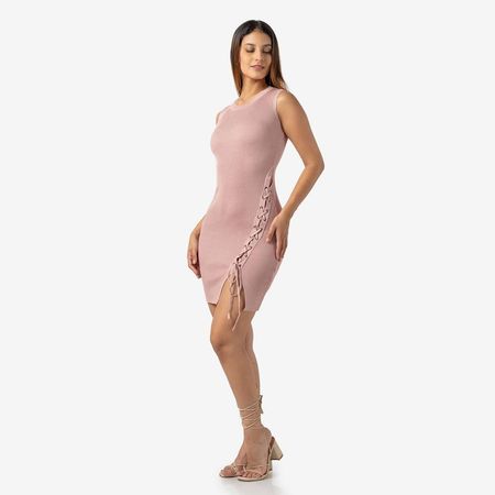 Vestido Corto Casual de Hilo Color Palo Rosa Talla S