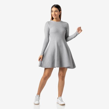 Vestido Corto Manga Larga de Cashemira Color Gris Talla S