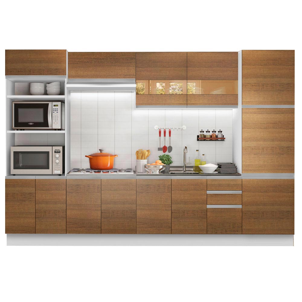 Mueble de Cocina Integral Roma 330 cm Blanco/Marrón 01