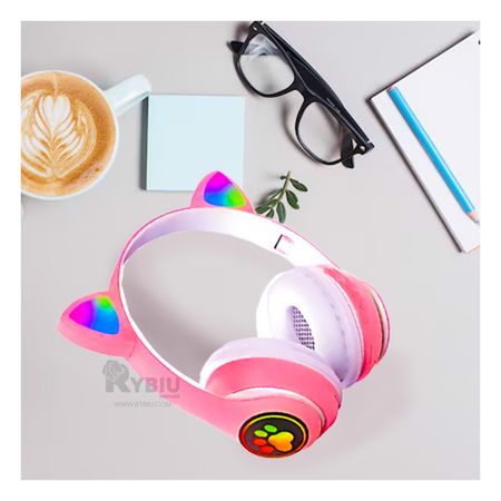 Audifonos con Bluetooth de Gato Fucsia Y+Papel de Regalo