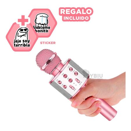 Microfono Moderno y Compacto en Oro Rosado Y+Stickers