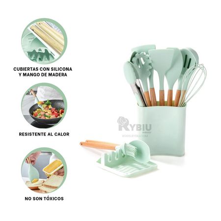 Utensilios Ergonomicos en Verde Agua Y+Ligas de Regalo
