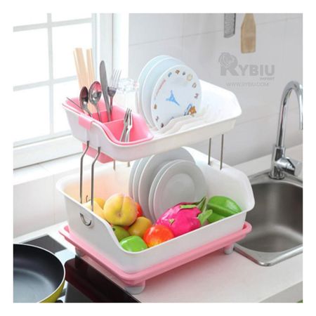 Escurridor de Vajilla de 2 Niveles Plastico Color Rosado