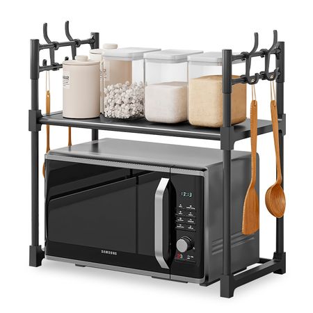 Estante Organizador 2 Niveles de Cocina para Microondas Negro GQ8