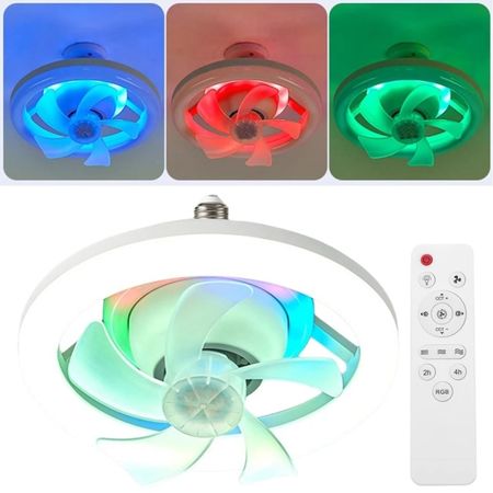 Ventilador Tipo Foco 360° Luz Blanca Amarilla RGB Temporizador Mando