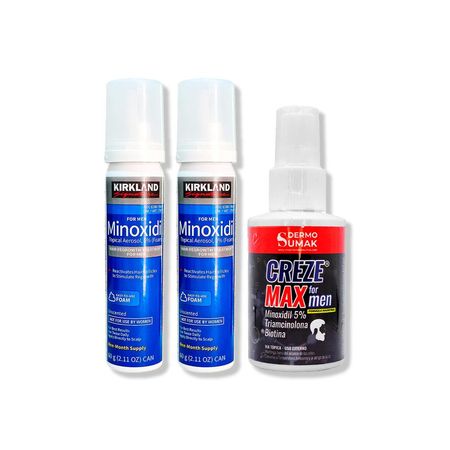 2 Minoxidil Espuma Kirkland + Locion Creze Max Formen 60Ml