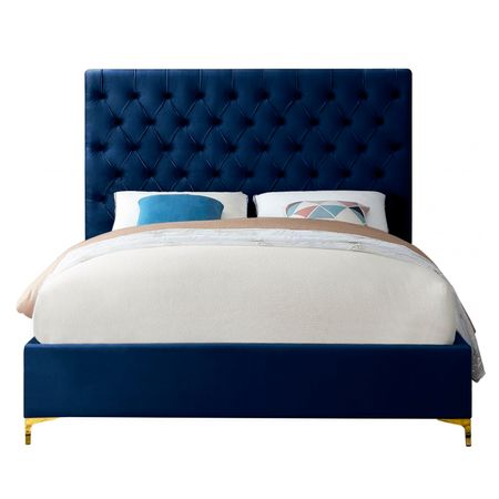 Cama Tapizada Capitoné LeMueble Adda Azul 2 Plazas